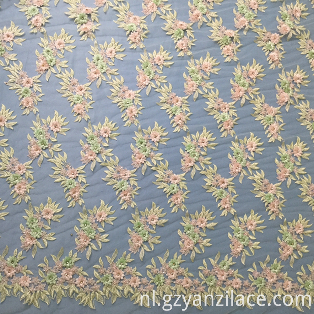 Pink Flower Embroidery Fabric